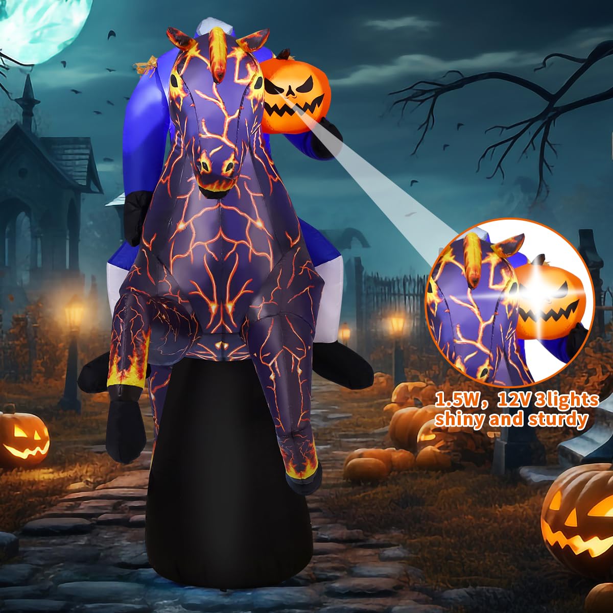 6FT Halloween Inflatables Headless Horseman with Built-in LEDs M146165