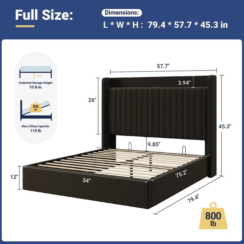 Full Lift Up Storage Hydraulic Bed Frame Black H802