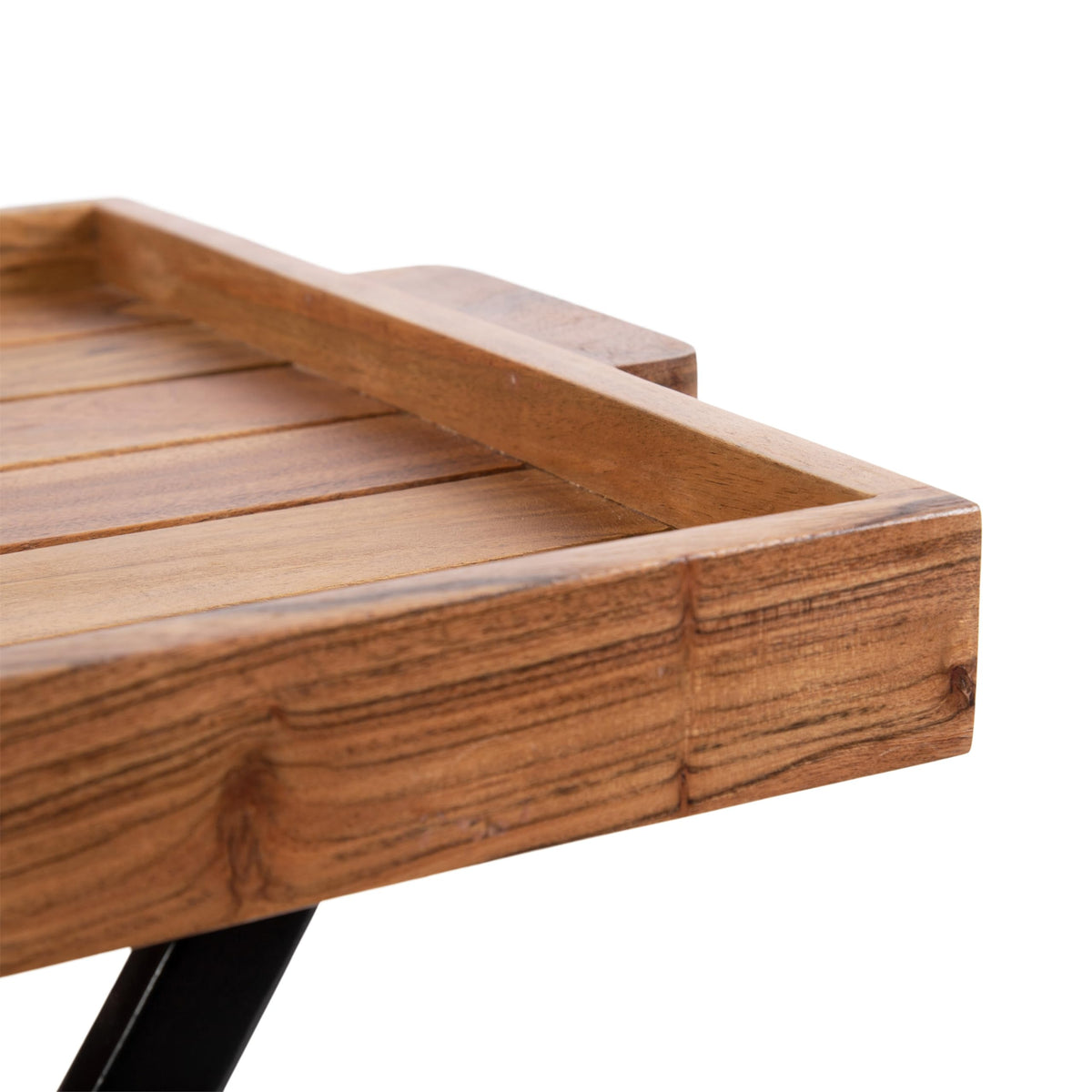 Natural Brown and Black Wood Tray Table with Removable Serving Tray Top P9103