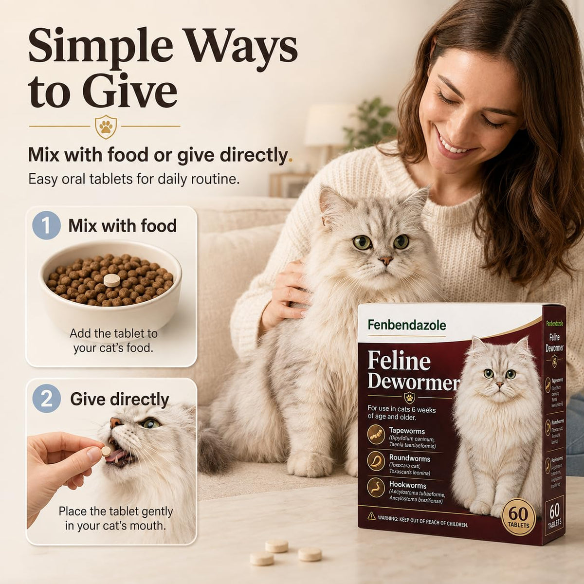 Cat Dewormer Tablets 60 Tablets Z43738