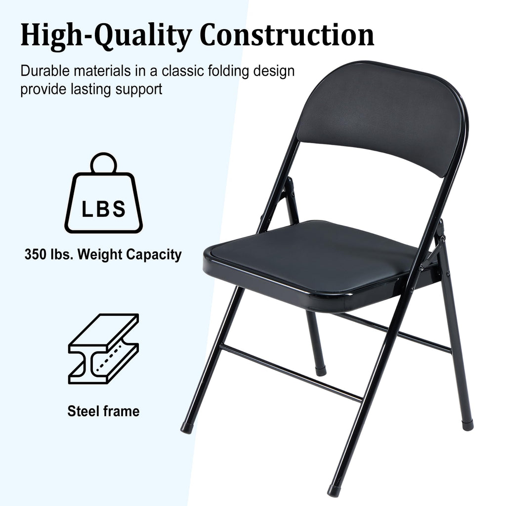 Black Folding Chairs 10-Pack Padded Heavy Duty Steel Frame D9388