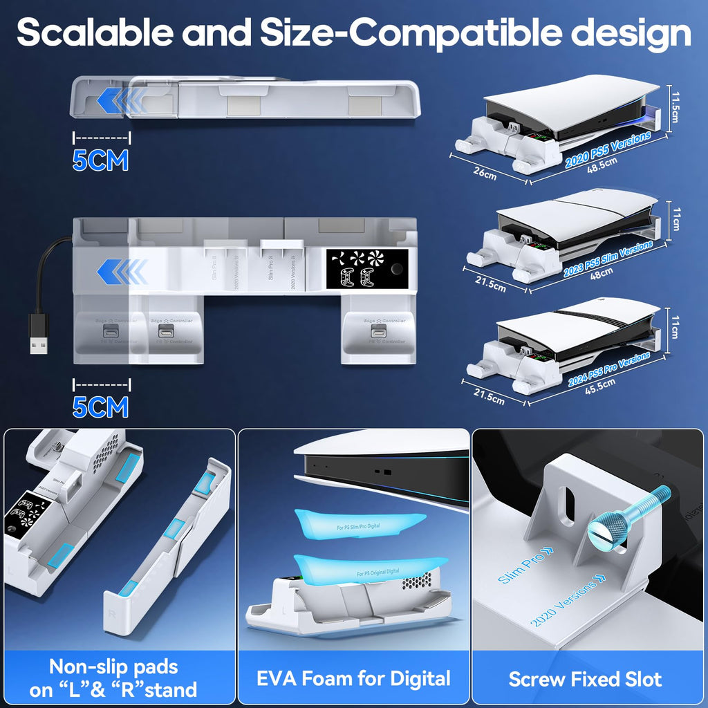 PS5 Horizontal Stand and Cooling Station with Controller Charging Station C872938