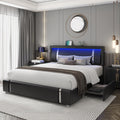 Black Full Size Upholstered Bed Frame with LED Headboard and 2 Storage Drawers T8538