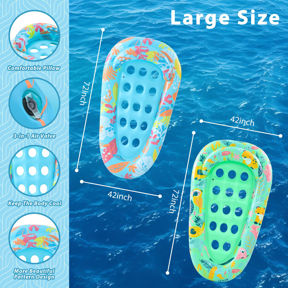 4 Pack Inflatable Pool Float Lounger with Headrest F8167