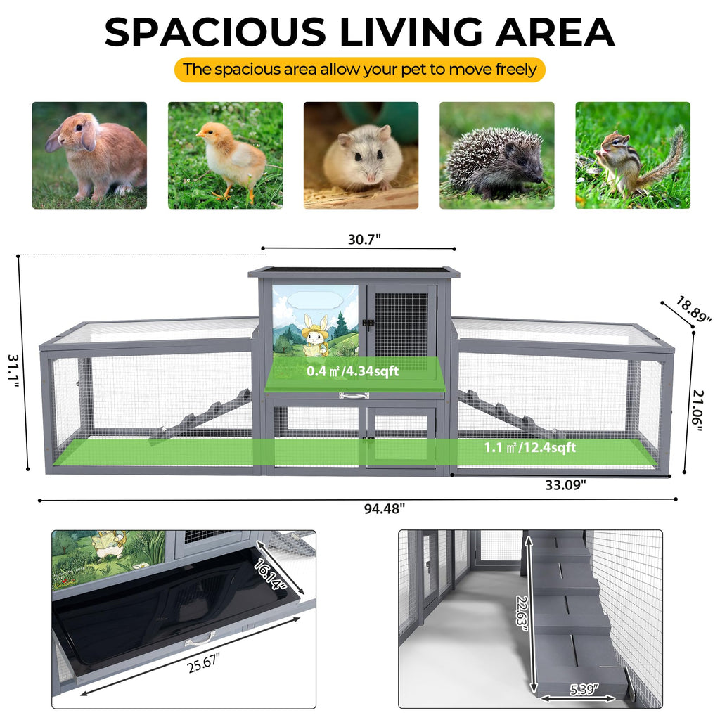 Extra Large Wood Rabbit Hutch with Cleaning Tray R1189