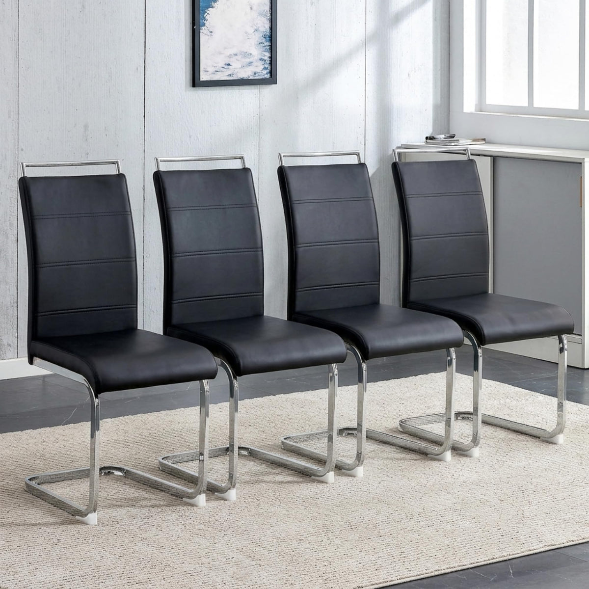 Black Faux Leather Dining Chairs Set of 4 H86200