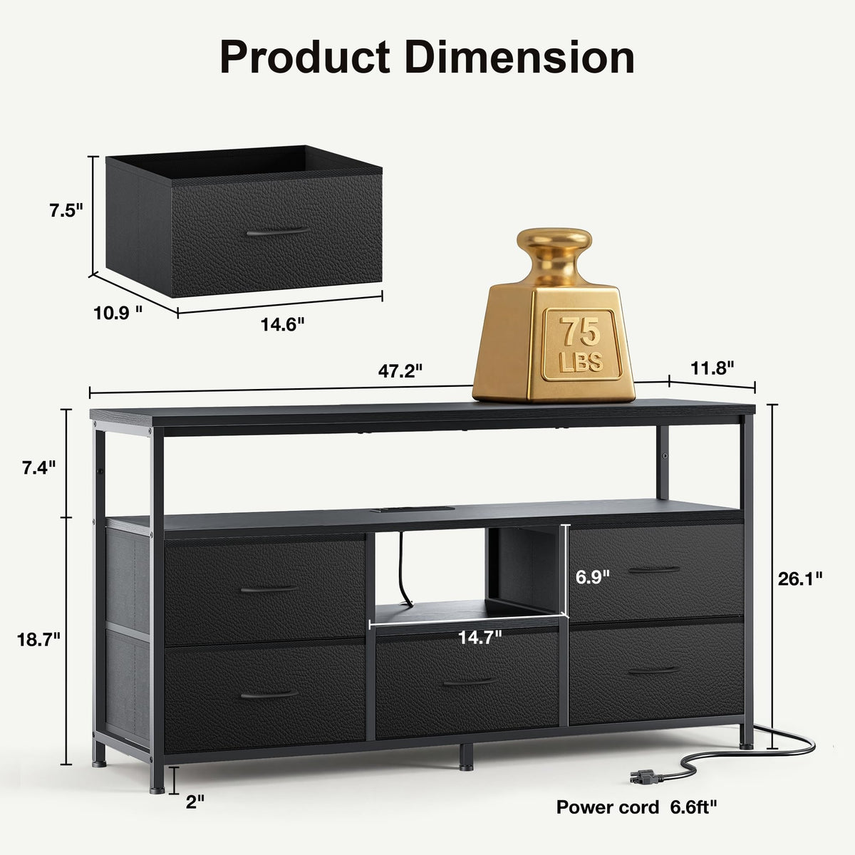 55 Inch Dresser TV Stand with Fabric Drawers S86816