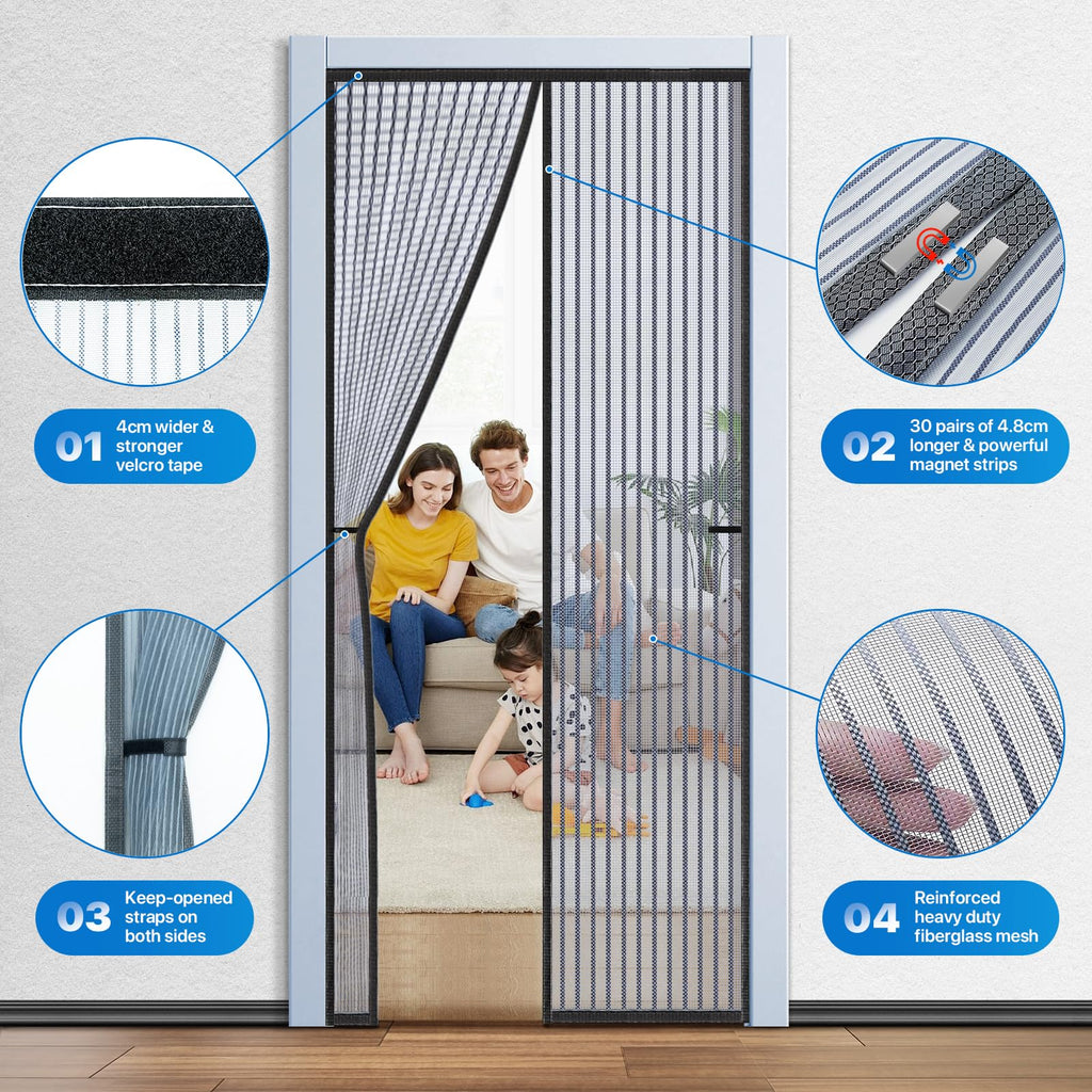 Magnetic Closure Fiberglass Screen Door Mesh 36 Inch X 82 Inch O78764