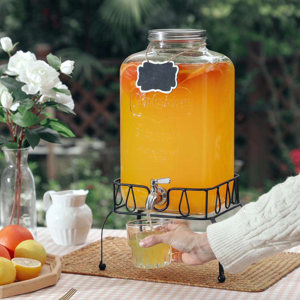 2 Gallon Glass Drink Dispenser with Stand E5266