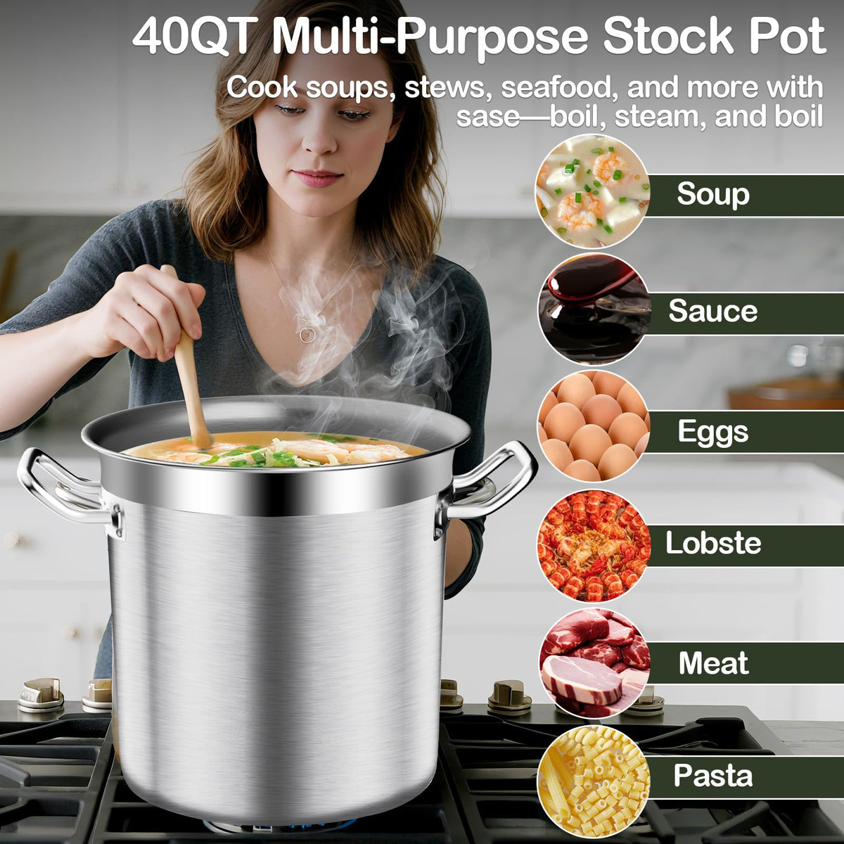 40QT Stainless Steel Stockpot with Lid J434114