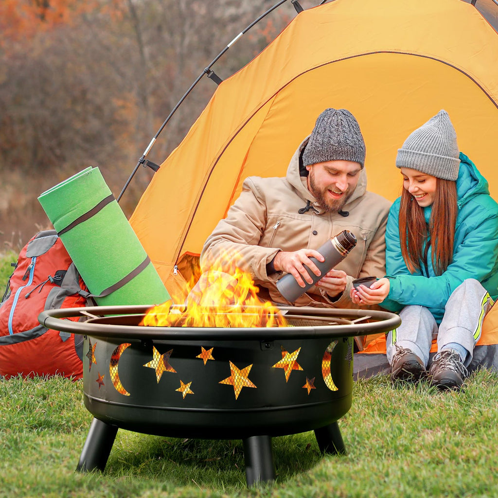 32 Inch Round Metal Wood Burning Fire Pit with Mesh Cover K61238
