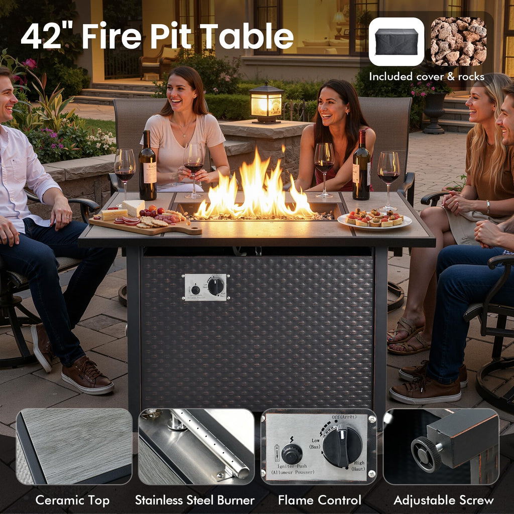 5 PCS Wicker Patio Furniture Set with Fire Pit Table X54926