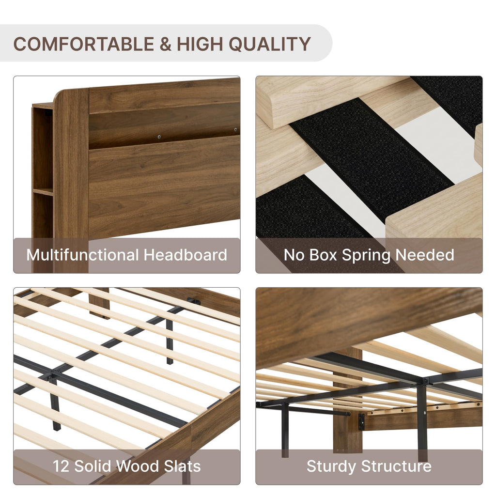 King Walnut Storage Bed Frame with LED Lights R131009