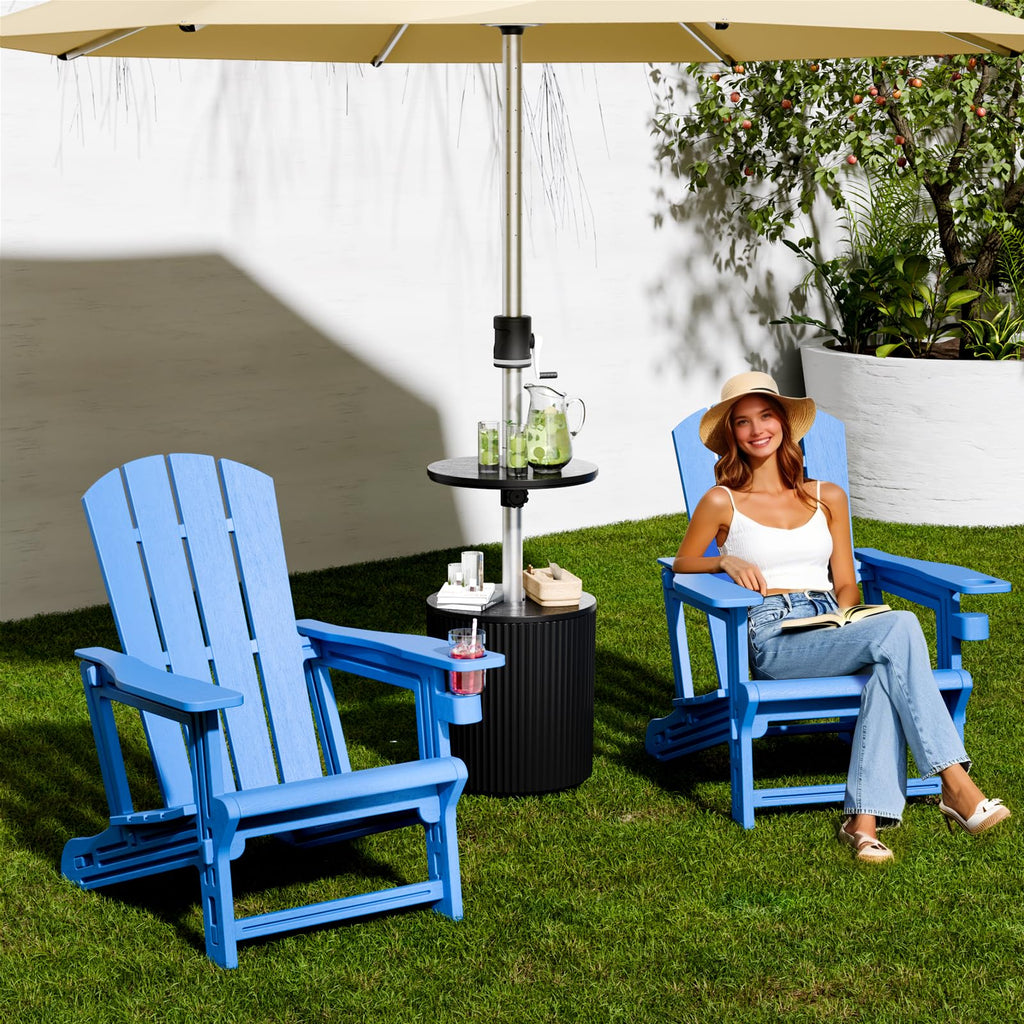 Klein Blue Plastic Adirondack Chairs Set of 2 with Cup Holder Y436