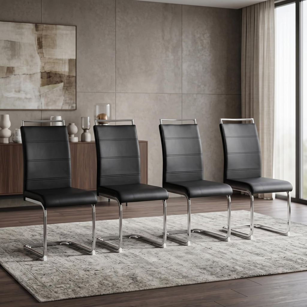 Black Faux Leather Dining Chairs Set of 4 H86200