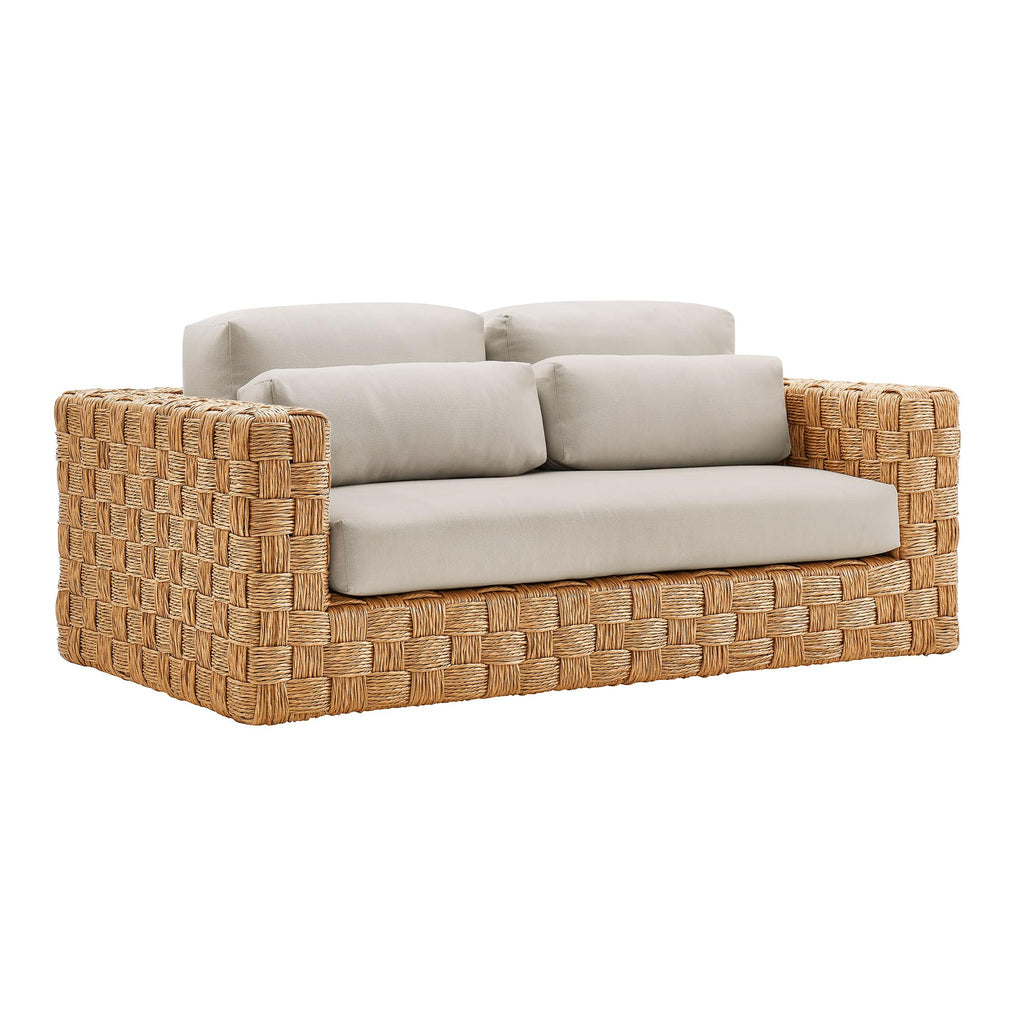 Natural Light Gray Wicker Rattan Outdoor Loveseat with Cushions Z9096