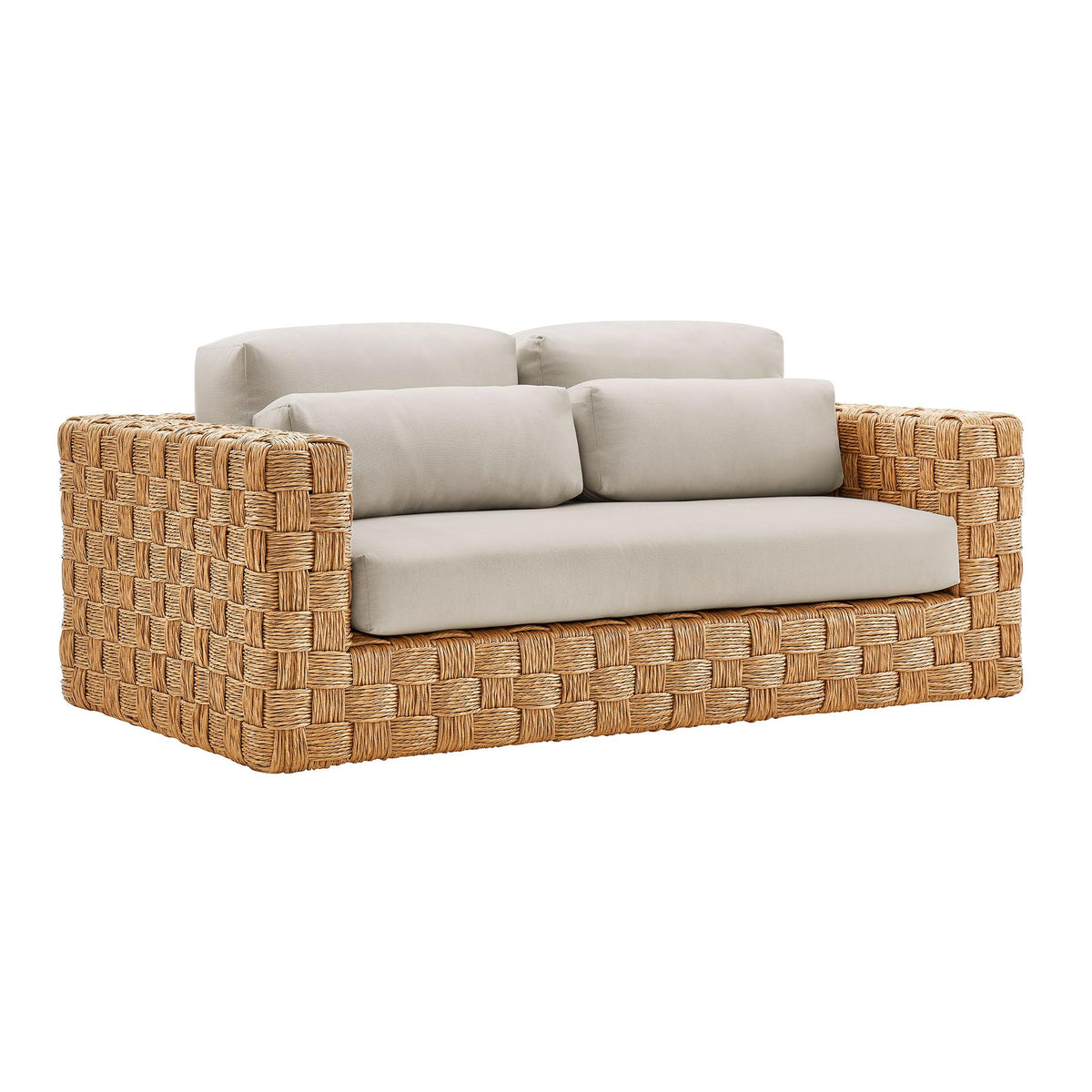 Natural Light Gray Wicker Rattan Outdoor Loveseat with Cushions Z9096