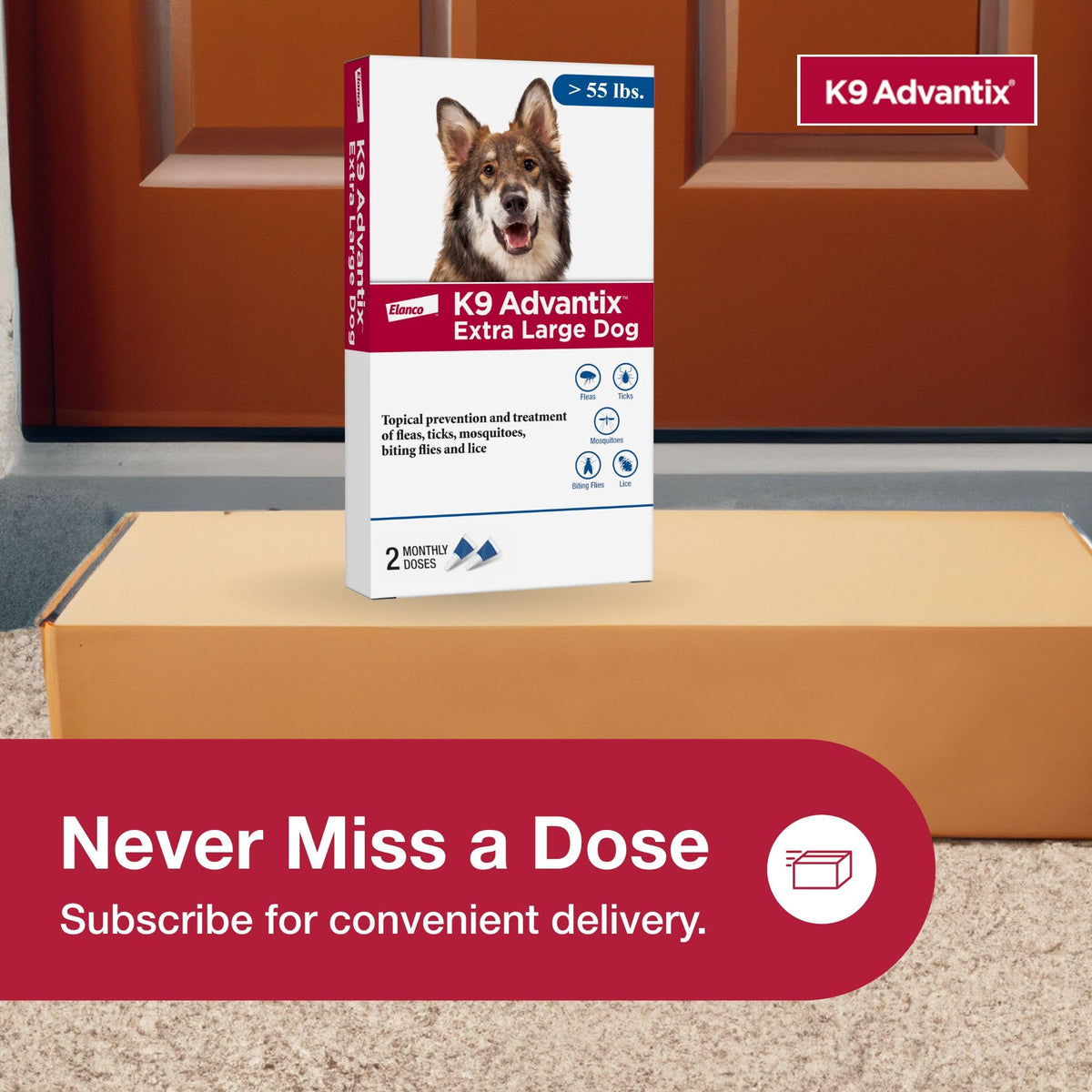 Flea, Tick & Mosquito Prevention for Dogs Over 55 lbs, 2 Treatments R643