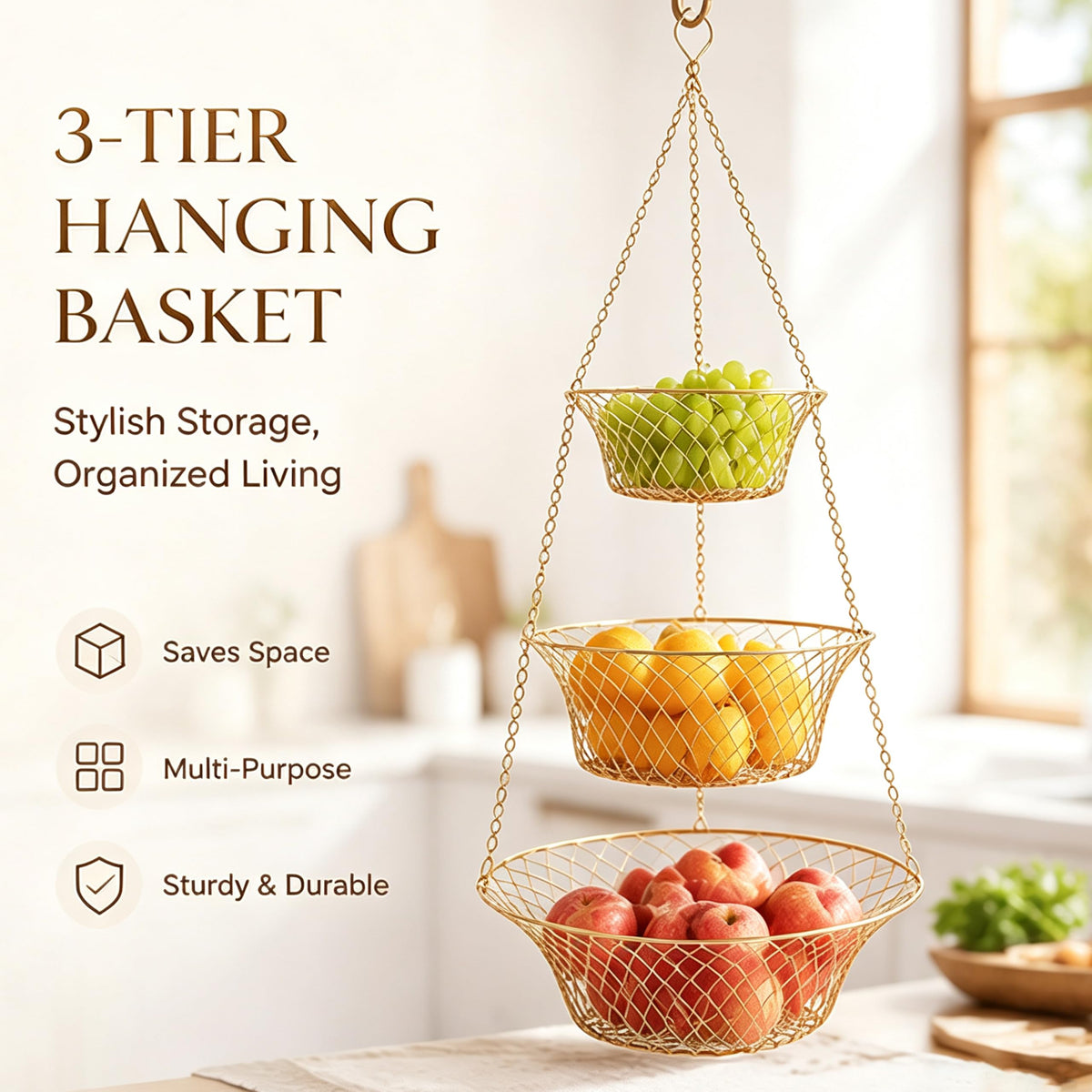 3-Tier Copper Hanging Basket W3117