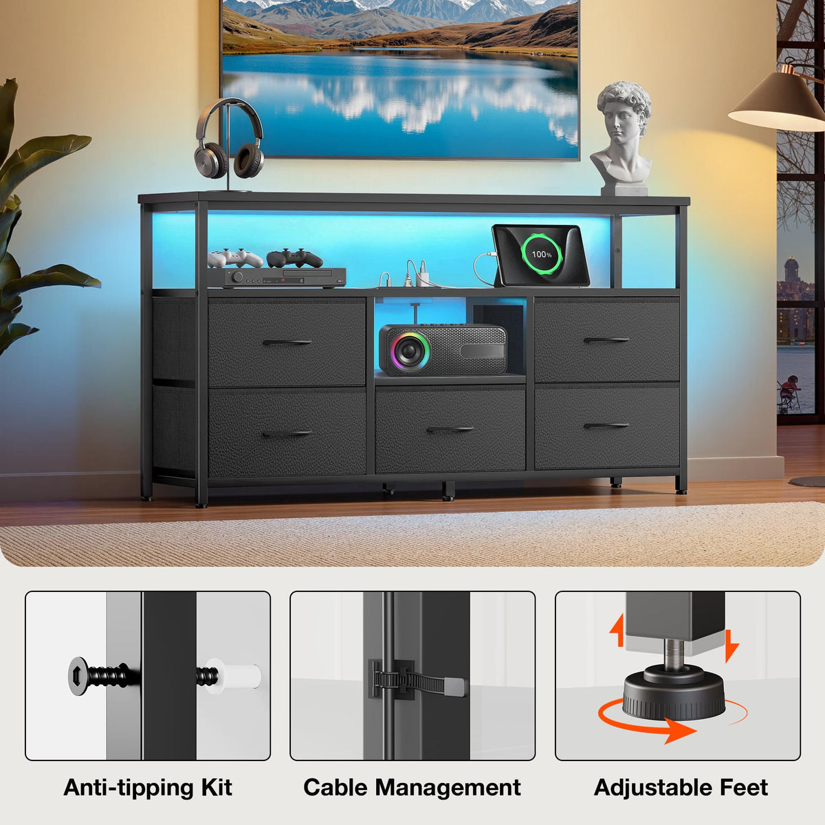 55 Inch Dresser TV Stand with Fabric Drawers S86816