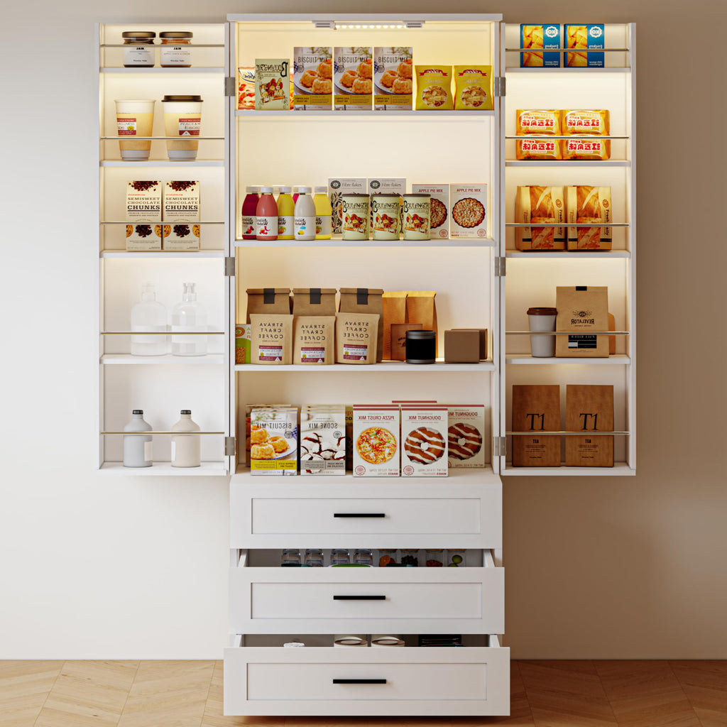 72" Wood Kitchen Pantry Cabinet with 3 Drawers W1691