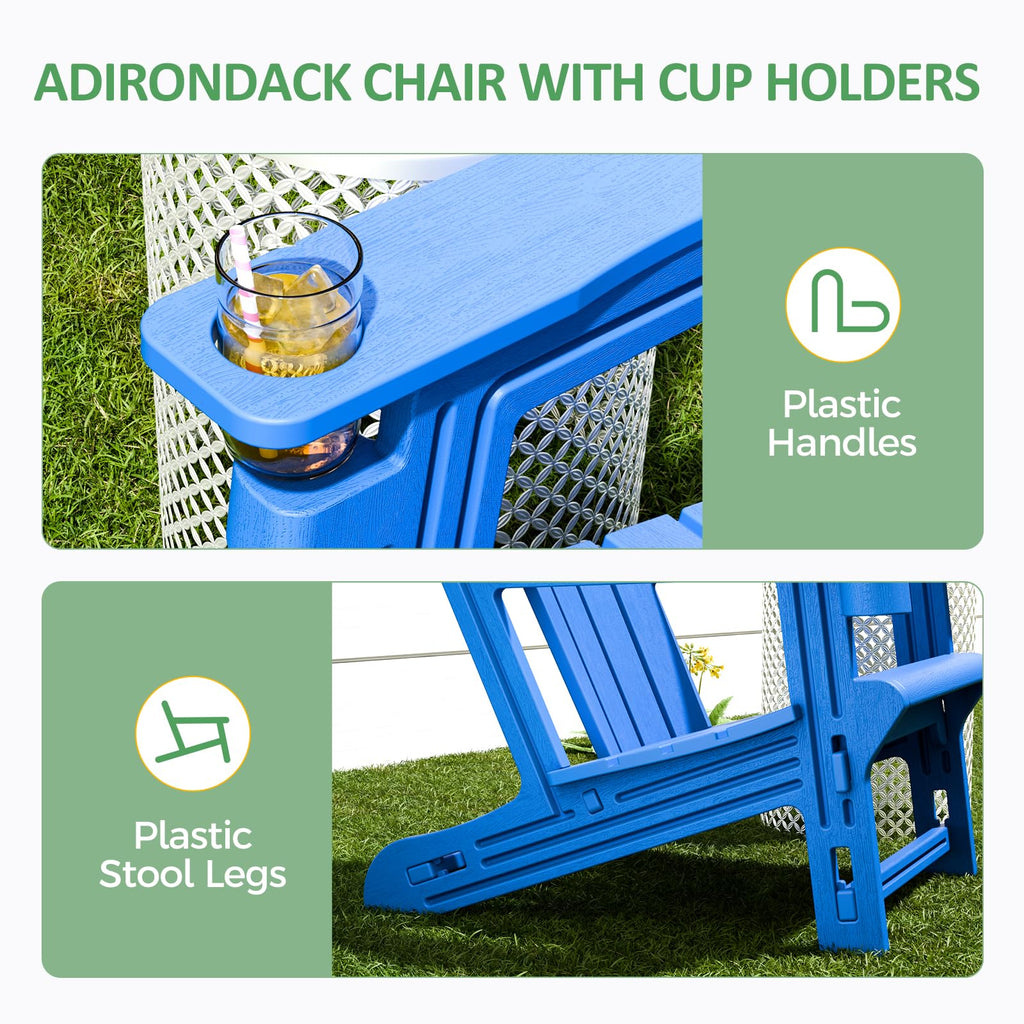 Klein Blue Plastic Adirondack Chairs Set of 2 with Cup Holder Y436