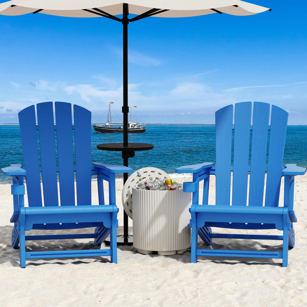 Klein Blue Plastic Adirondack Chairs Set of 2 with Cup Holder Y436