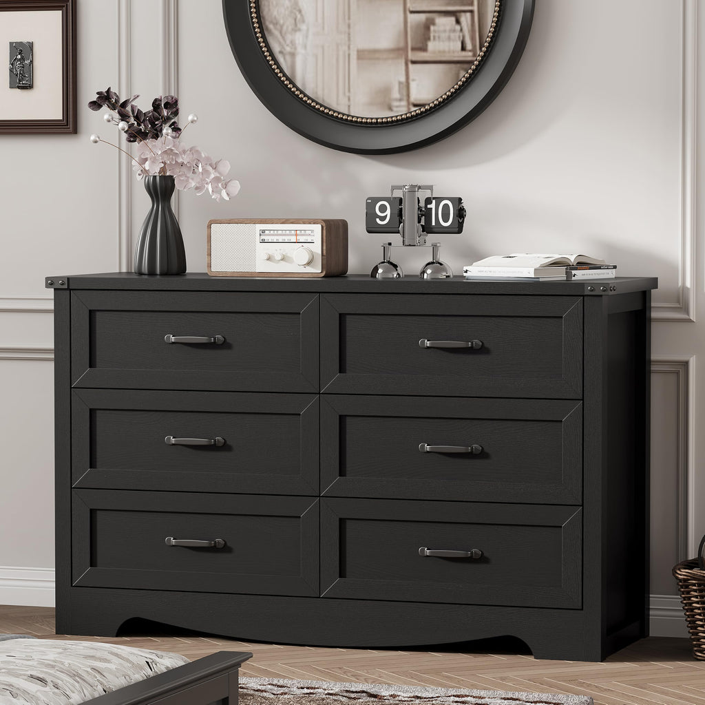 Black 6 Drawer Wood Dresser H532