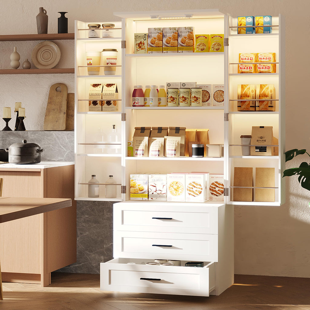 72" Wood Kitchen Pantry Cabinet with 3 Drawers W1691