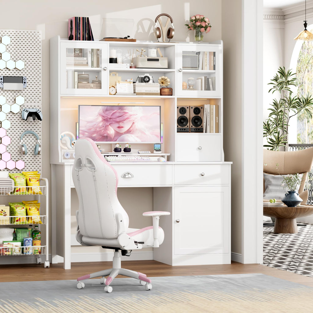 Computer Desk with Hutch and Power Outlet J959338