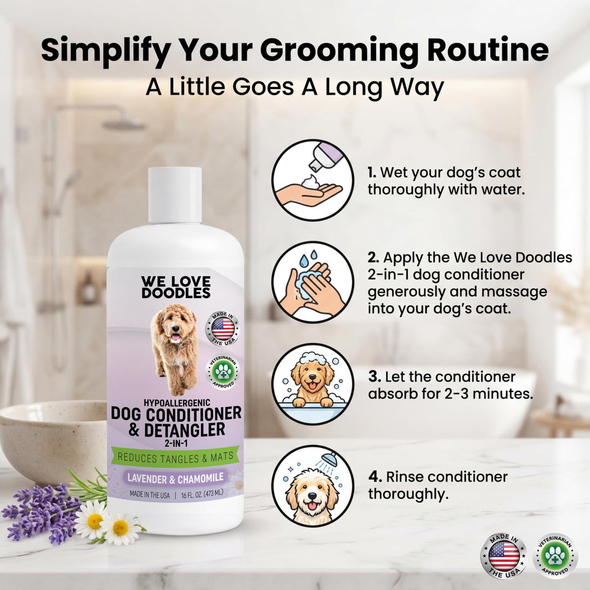 2-in-1 Dog Conditioner & Detangler, Lavender, 16OZ B3170