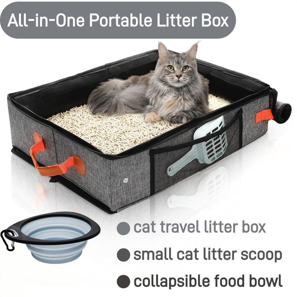 Portable Foldable Cat Litter Box with Lid & Scoop & Bowl O3979