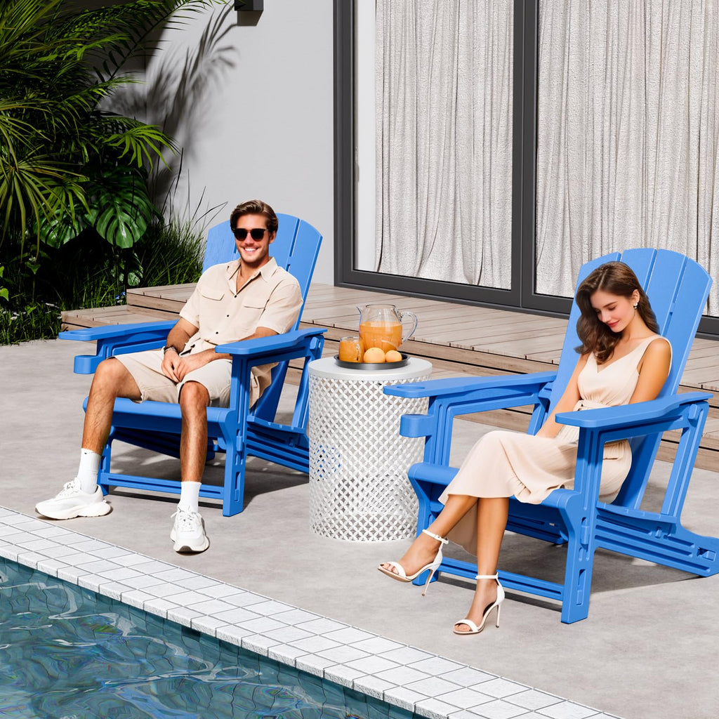 Klein Blue Plastic Adirondack Chairs Set of 2 with Cup Holder Y436