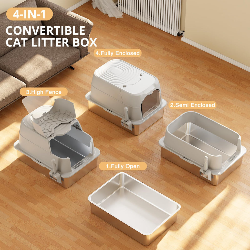XXXL Stainless Steel Cat Litter Box with Lid S639384
