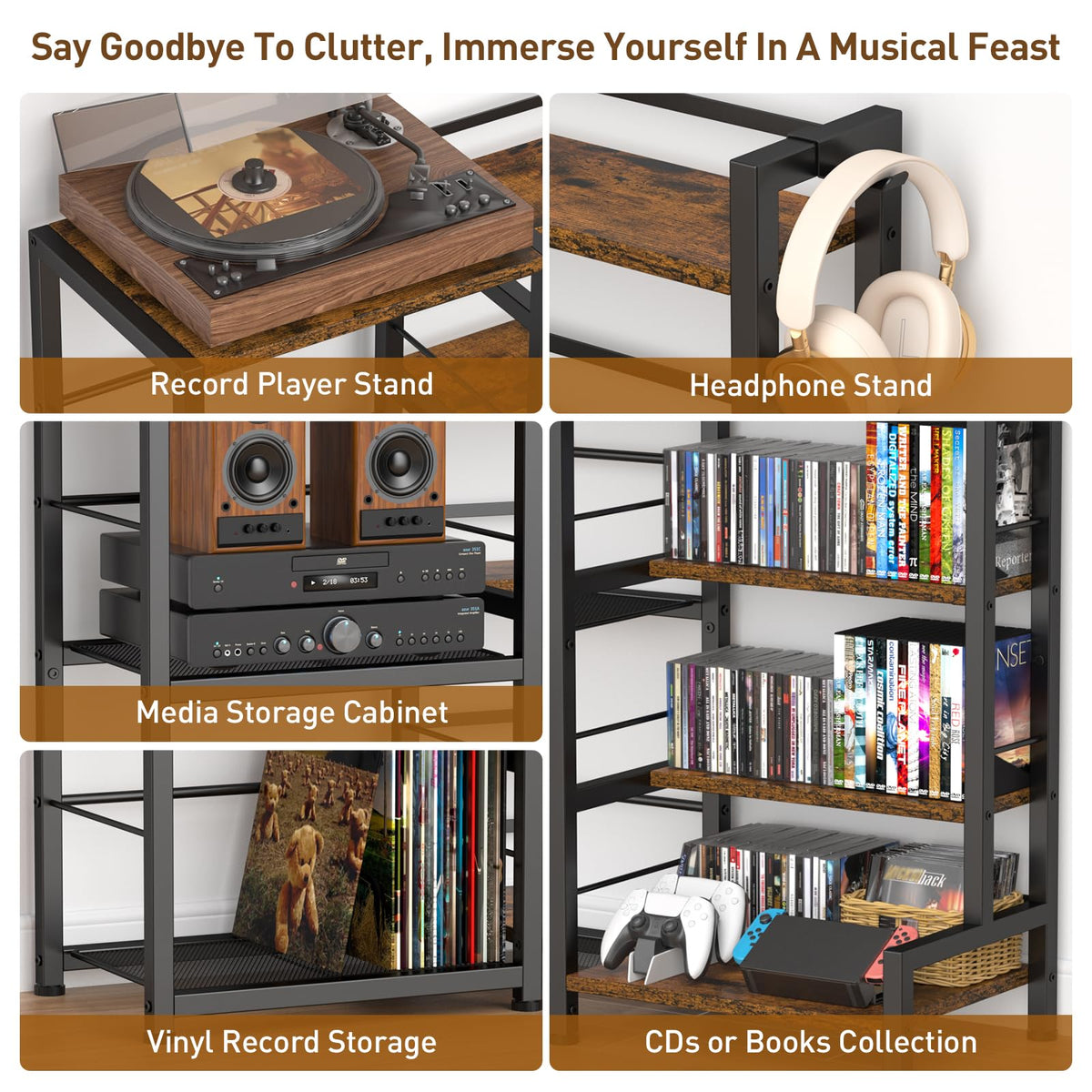7-Tier Rustic Brown CD Storage Rack S325