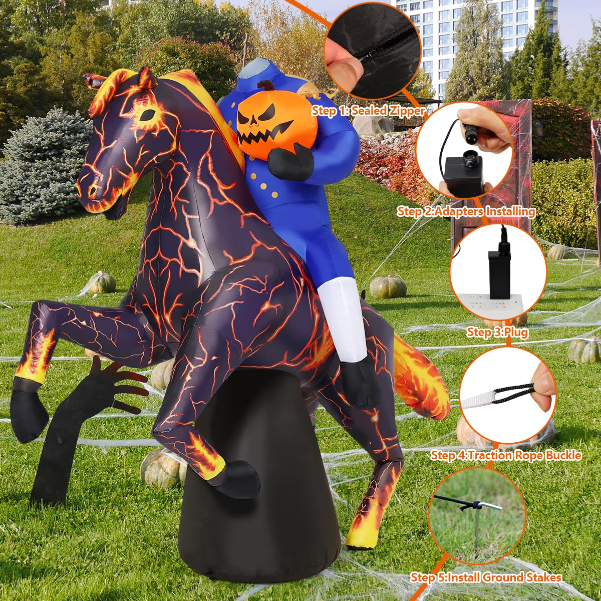 6FT Halloween Inflatables Headless Horseman with Built-in LEDs M146165