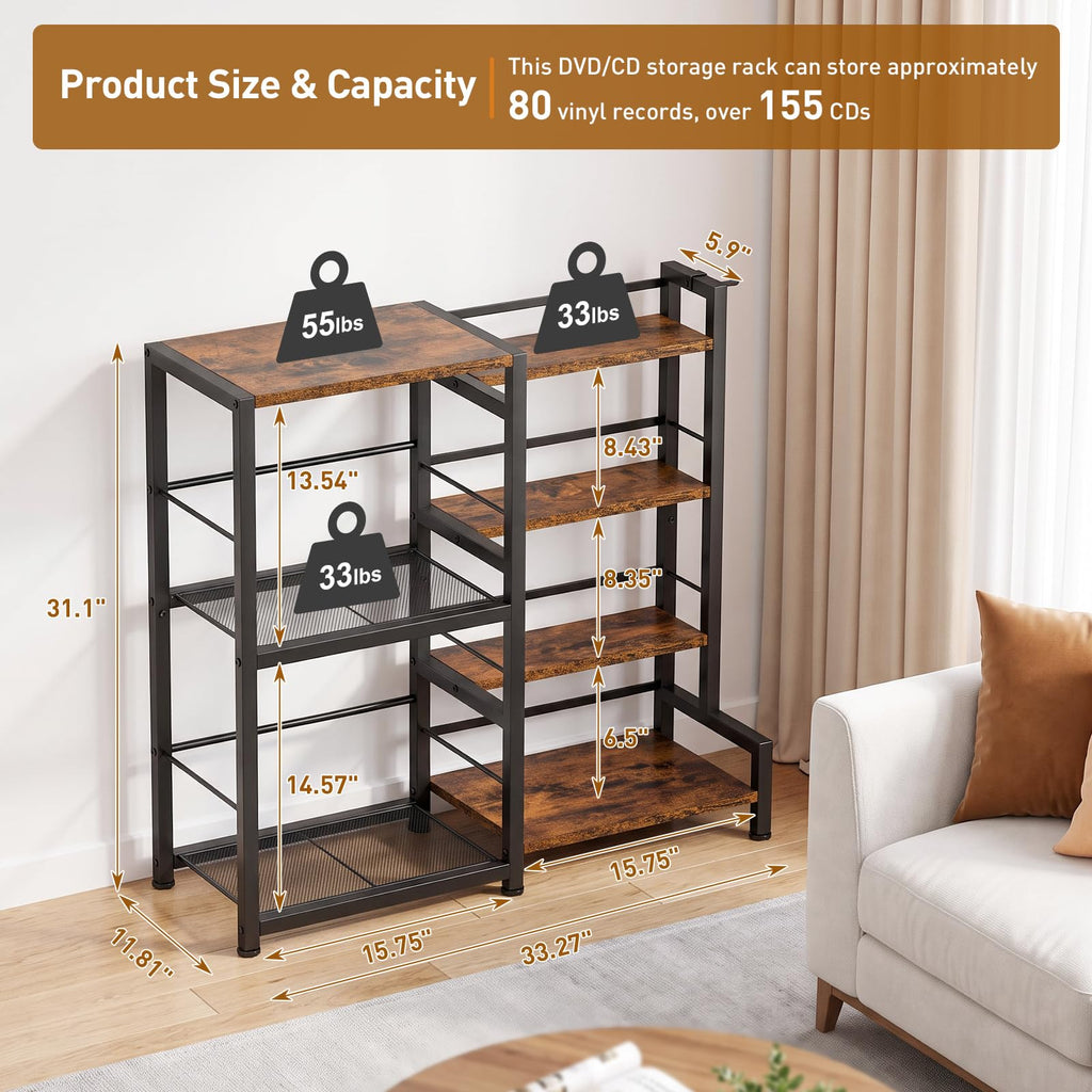 7-Tier Rustic Brown CD Storage Rack S325