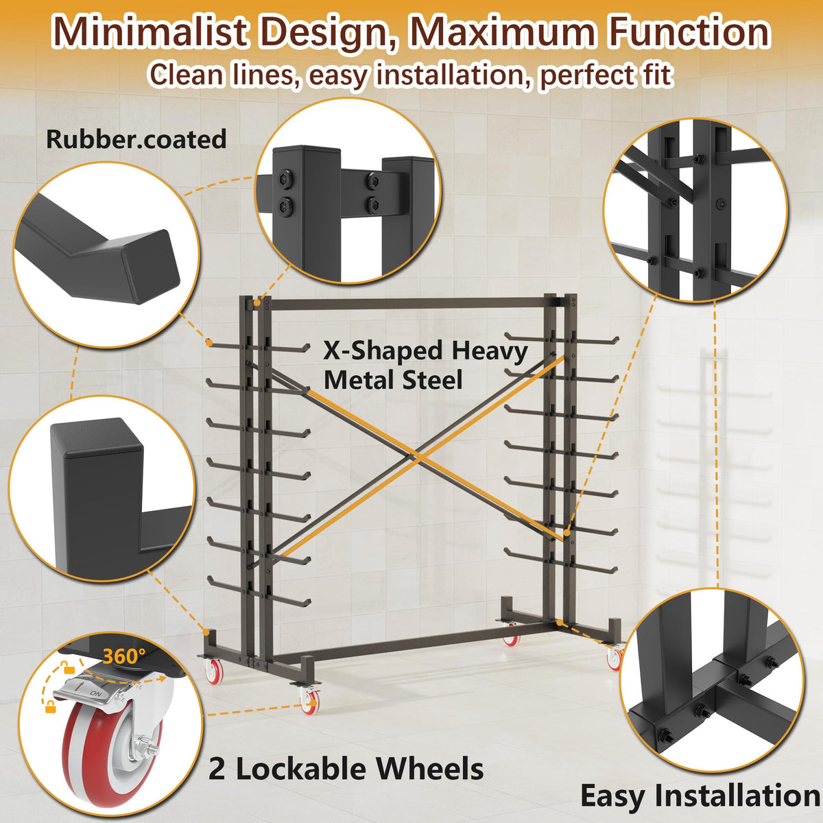 Heavy-Duty 2000LBS 7-Tier Rolling Lumber Storage Rack A3825