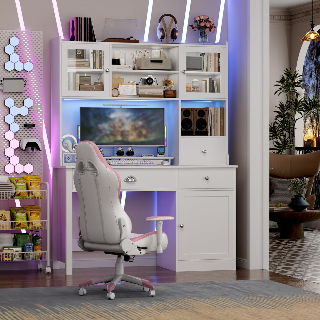 Computer Desk with Hutch and Power Outlet J959338