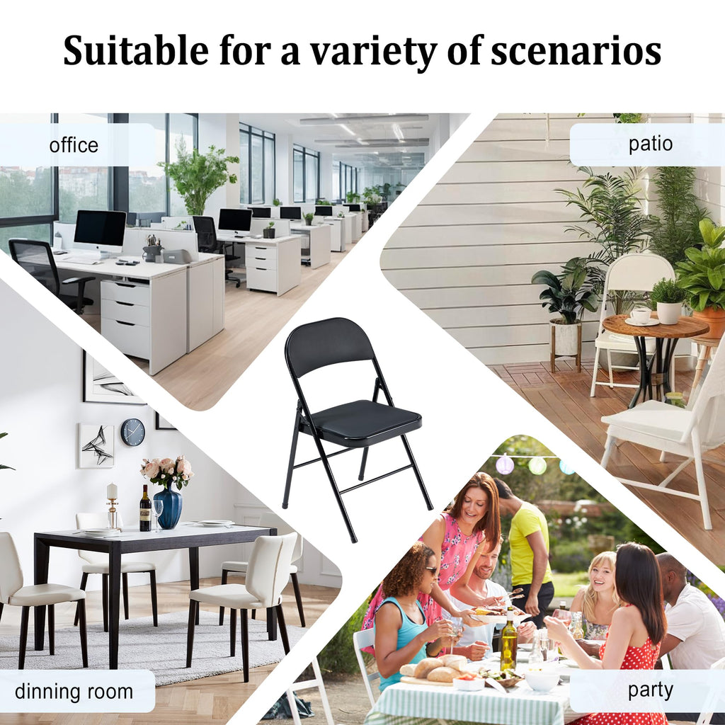 Black Folding Chairs 10-Pack Padded Heavy Duty Steel Frame D9388