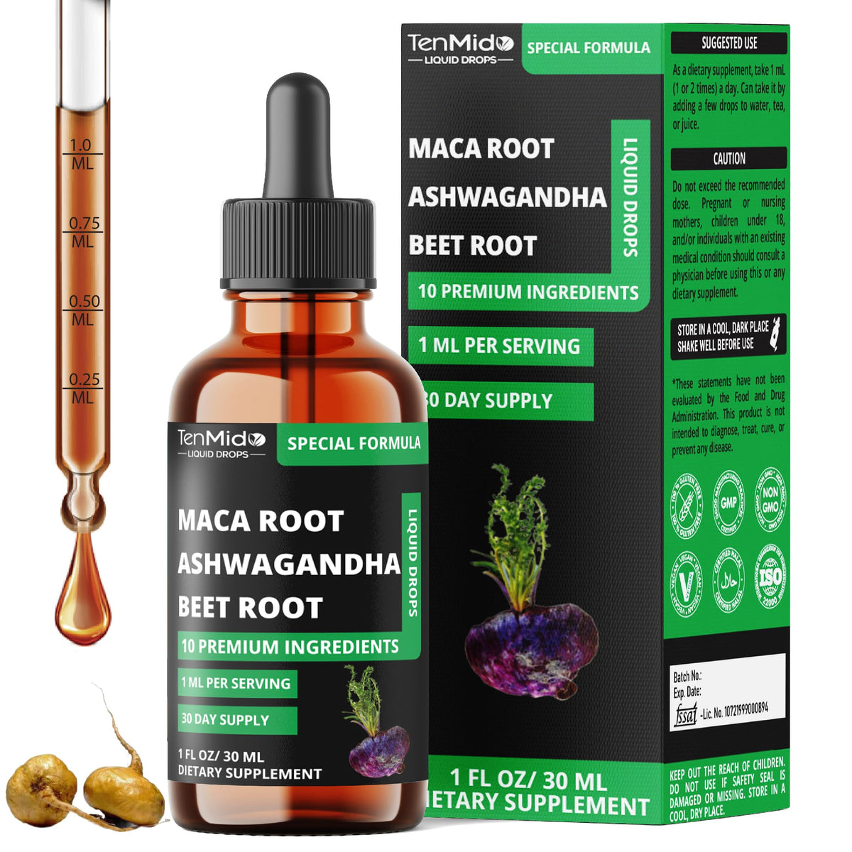Maca Liquid Drops with Ashwagandha, Fenugreek, Beet Root, L-Arginine, Turmeric, Ginseng P26531