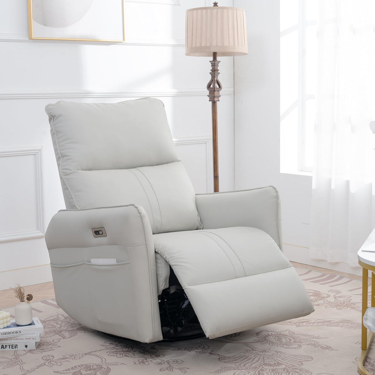 Power Swivel Rocker Recliner Chair Light Gray I320