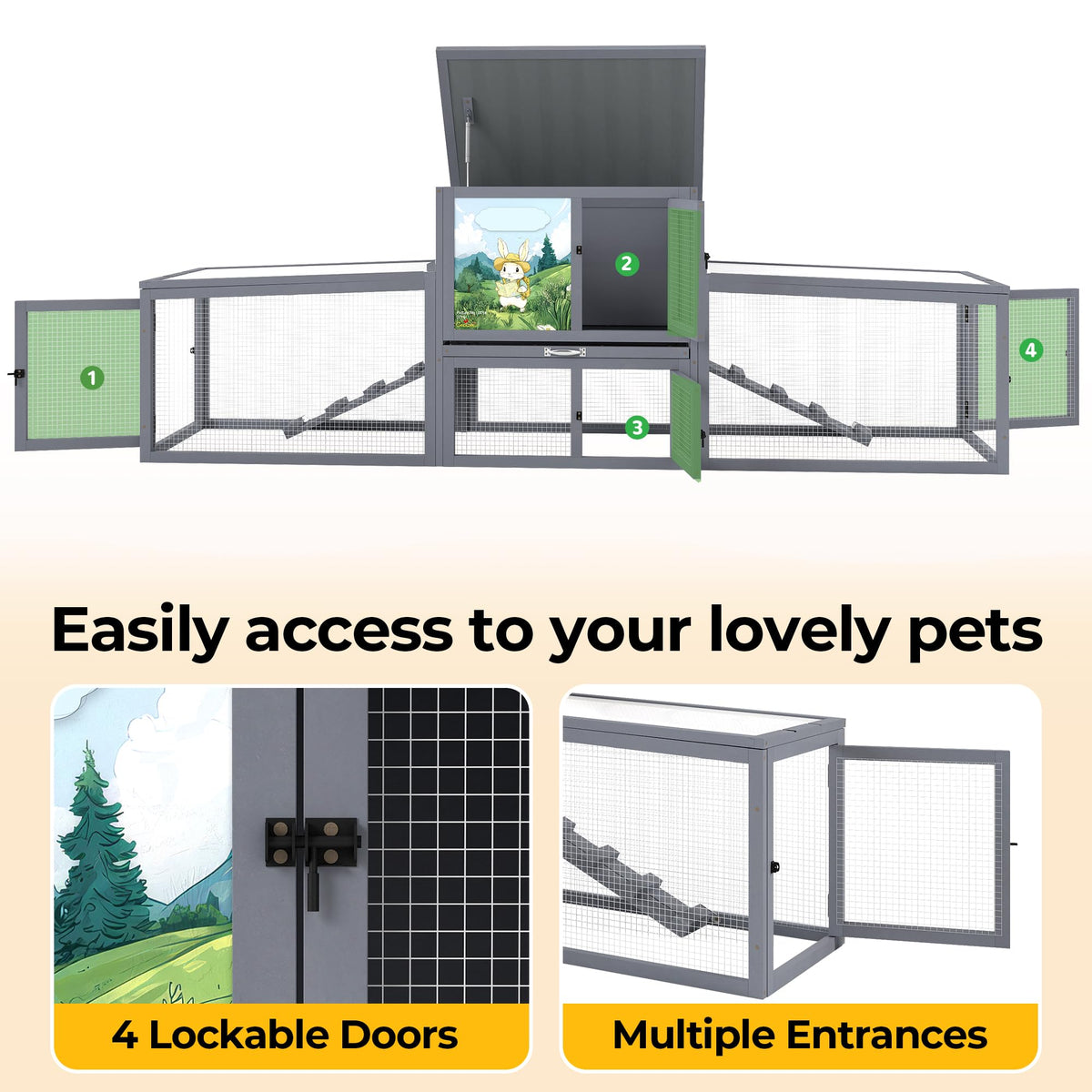 Extra Large Wood Rabbit Hutch with Cleaning Tray R1189