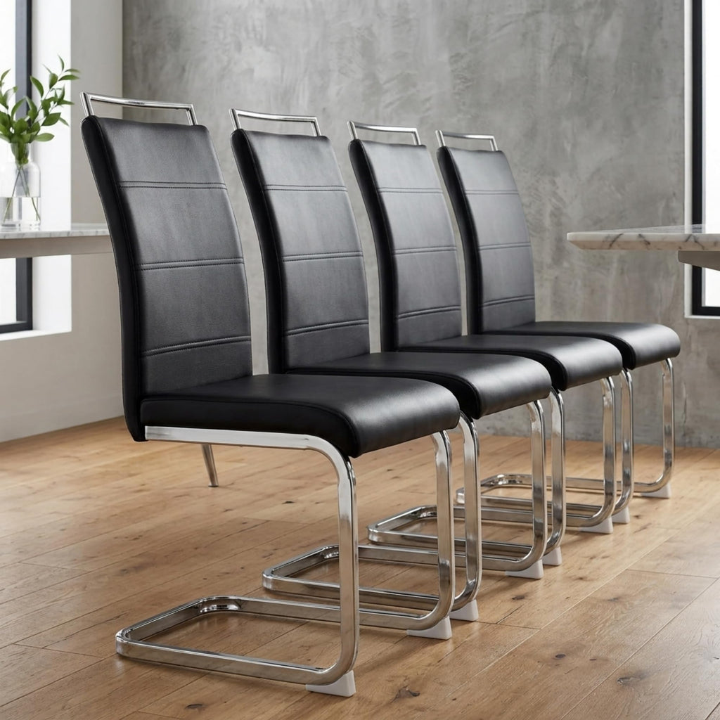 Black Faux Leather Dining Chairs Set of 4 H86200