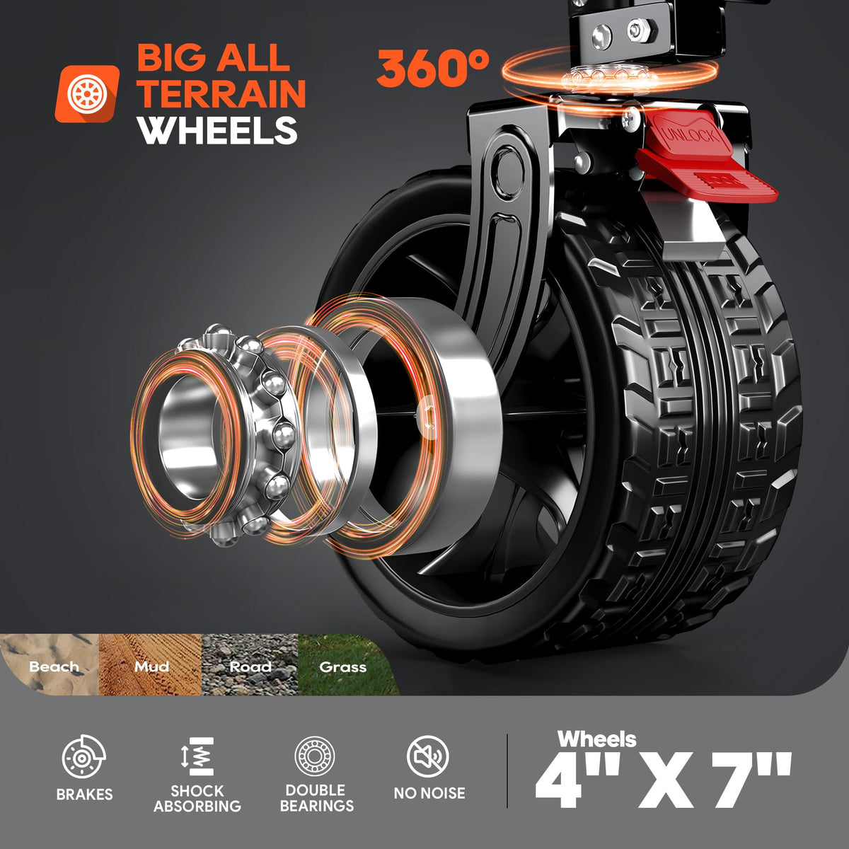 Black Foldable Beach Wagon with Big Wheels Z49570