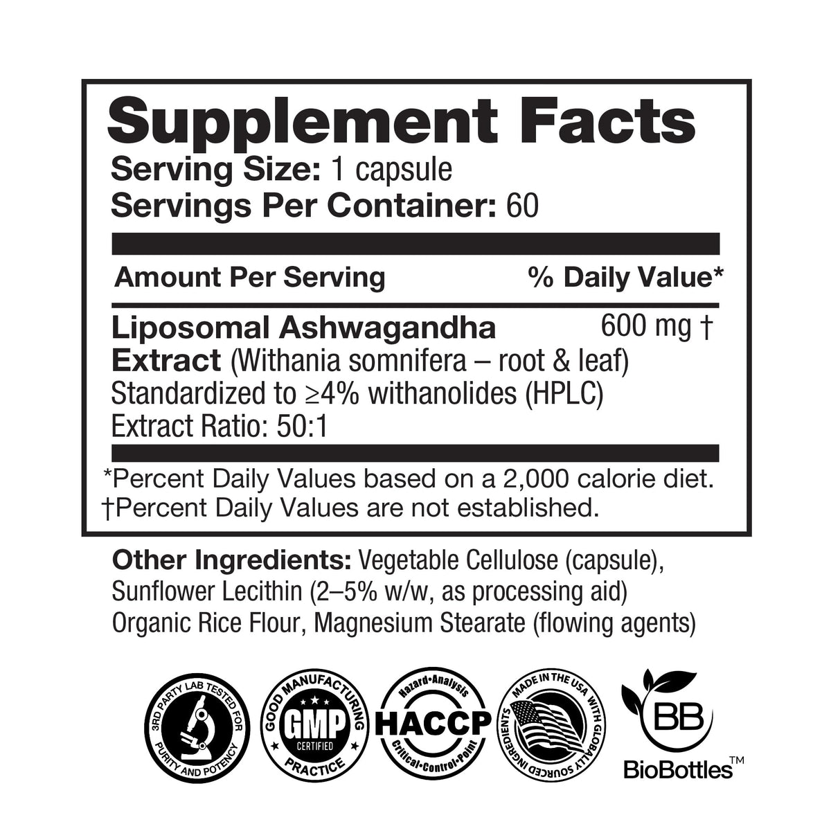 600mg 60 Vegan Capsules Ashwagandha Dietary Supplement J71998