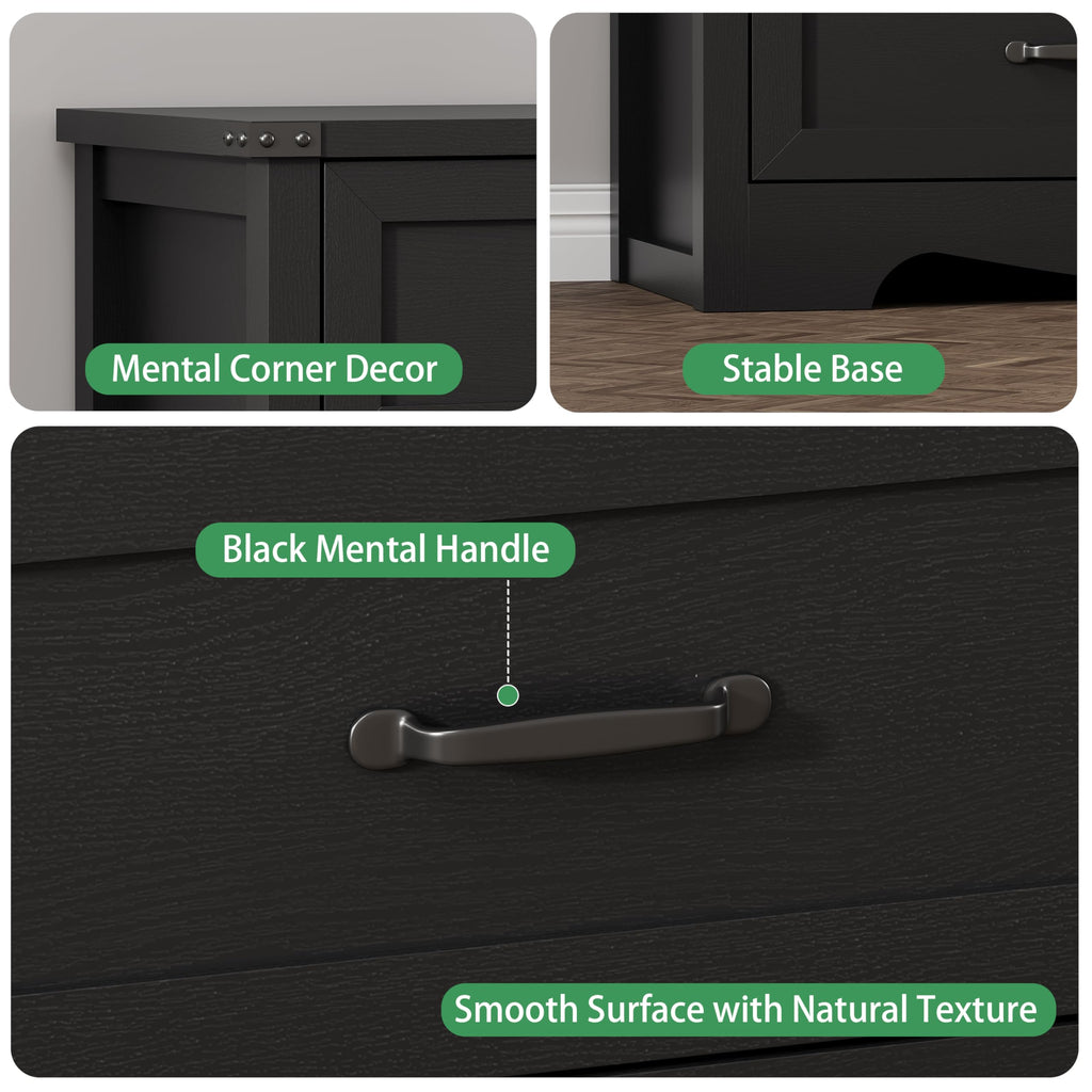 Black 6 Drawer Wood Dresser H532