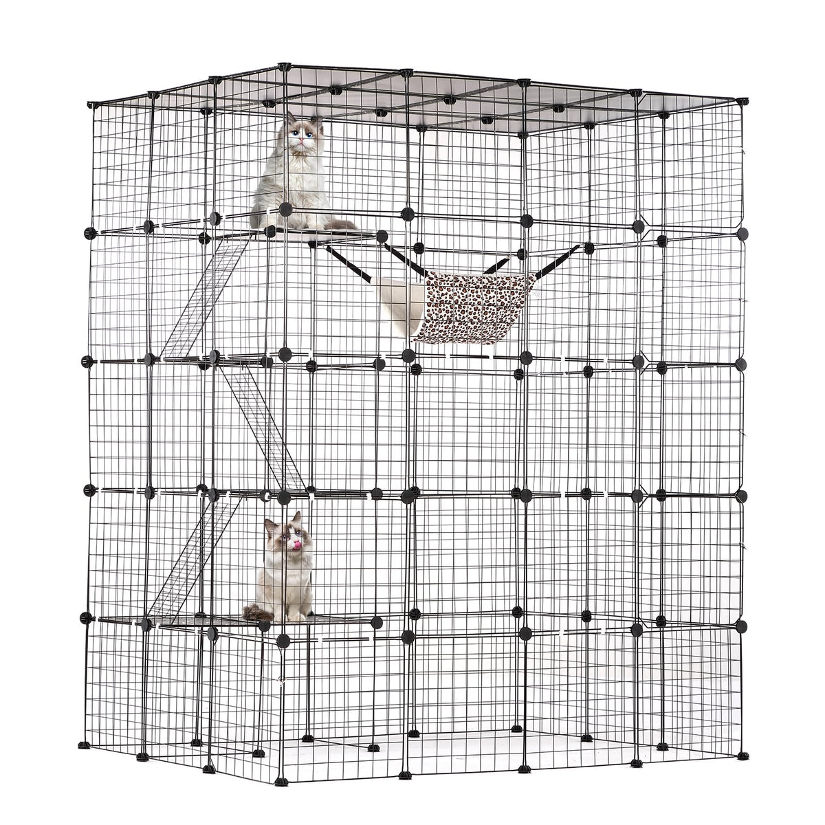 4-Tier Metal Wire Cat Cage with Hammock Ramp B6664