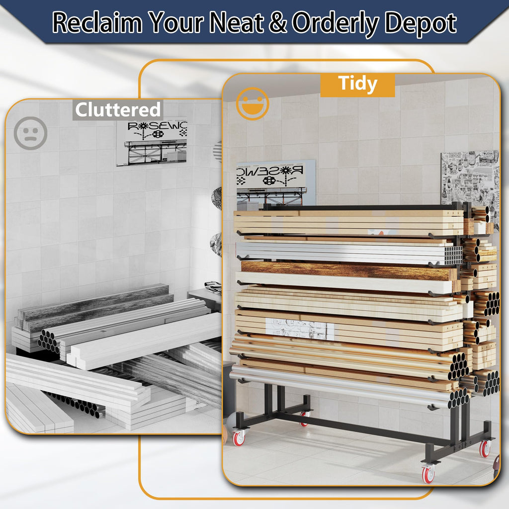 Heavy-Duty 2000LBS 7-Tier Rolling Lumber Storage Rack A3825