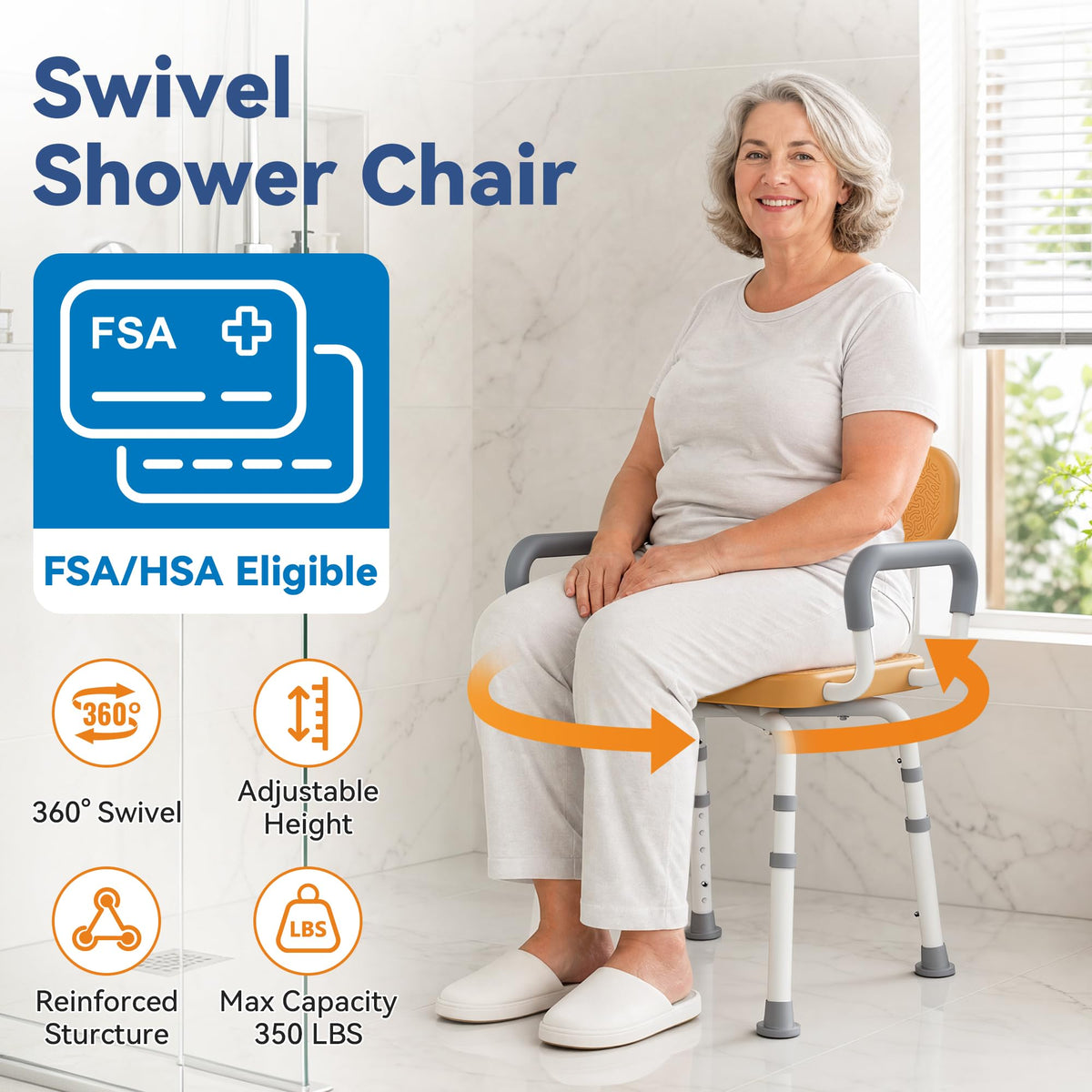 Swivel Shower Chair with Removable Arms & Back G359